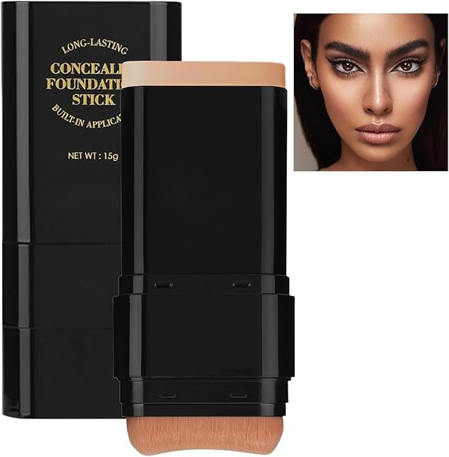 Foundation Stick, 2 in 1 Dual-Ended Long-Lasting Concealer Stick with Brush