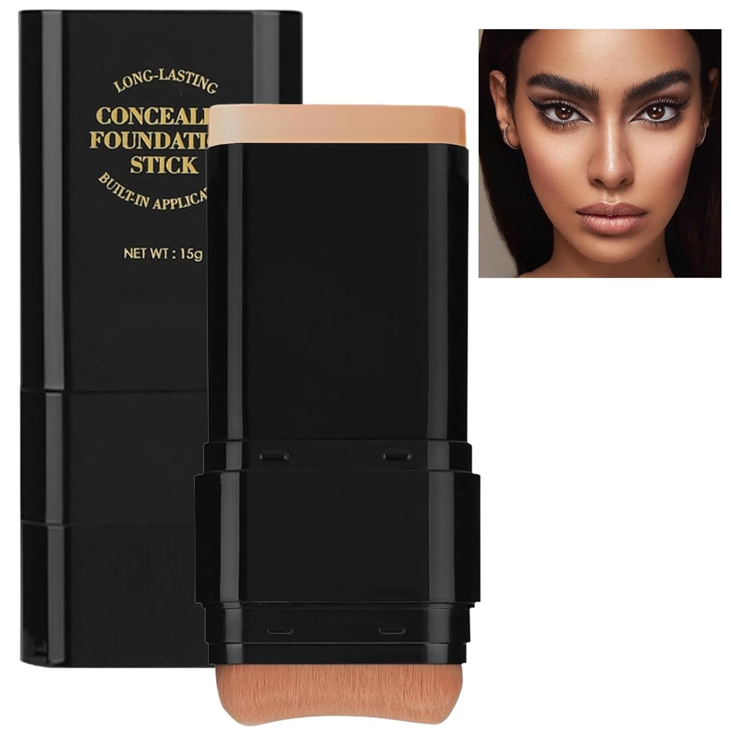 Foundation Stick, 2 in 1 Dual-Ended Long-Lasting Concealer Stick with Brush