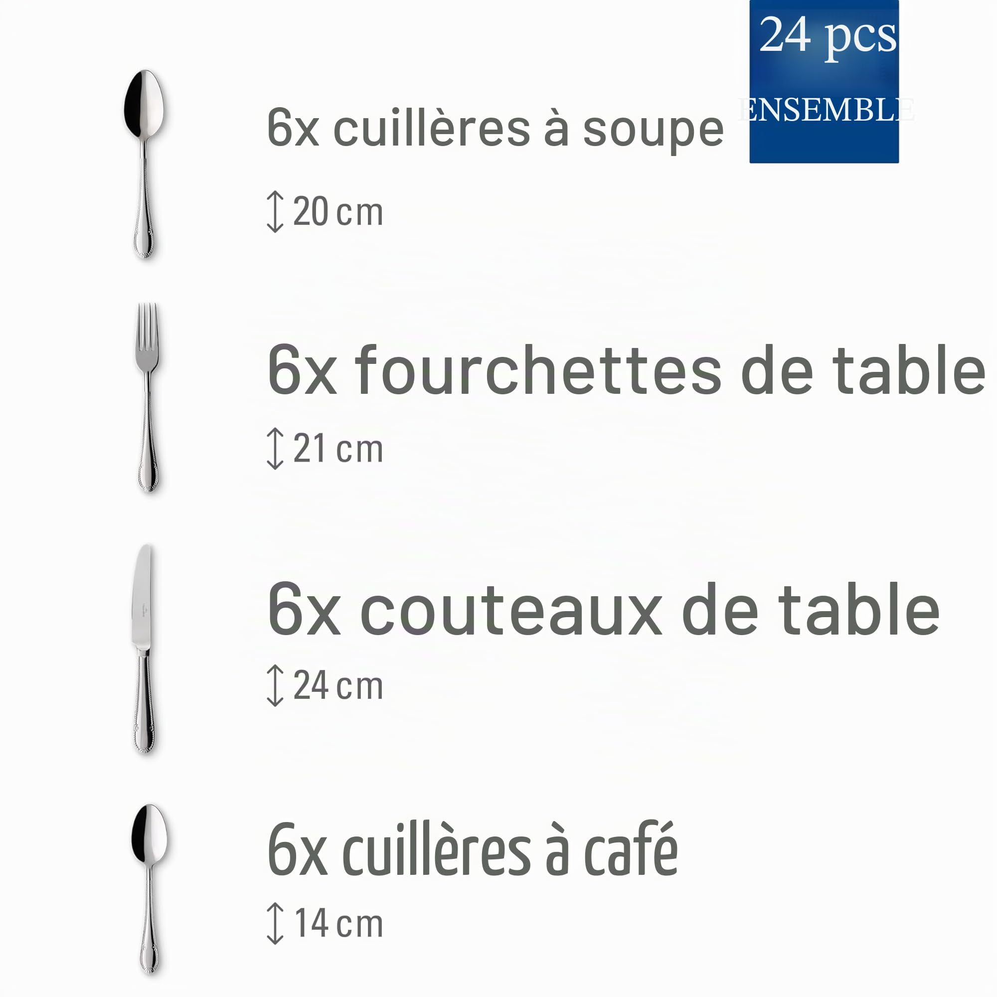 Villeroy & Boch Mademoiselle Couverts de table pour 6 personnes, 24 pièces, Acier inoxydable