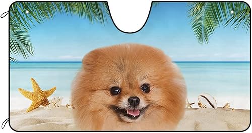 Miniatura 7 de CafeTime Parasol para parabrisas delantero de coche para perro, adorable Shih Tzu en la playa, decoración de verano, parasol para vehículo,