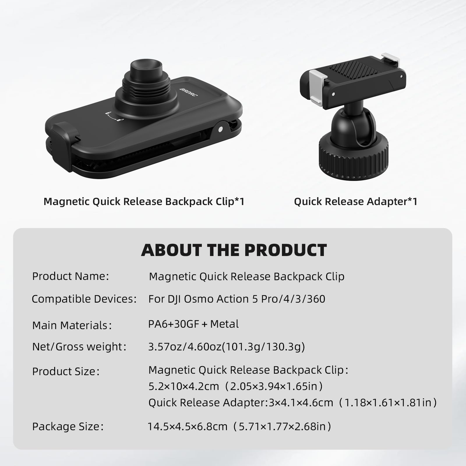 BRDRC Magnetyczny klips do plecaka z szybkim zapięciem, obracany o 360° pasek na ramię uchwyt do DJI Osmo Action 5 Pro/4/3/360, przenośny uchwyt na torbę, akcesoria do kamer akcji