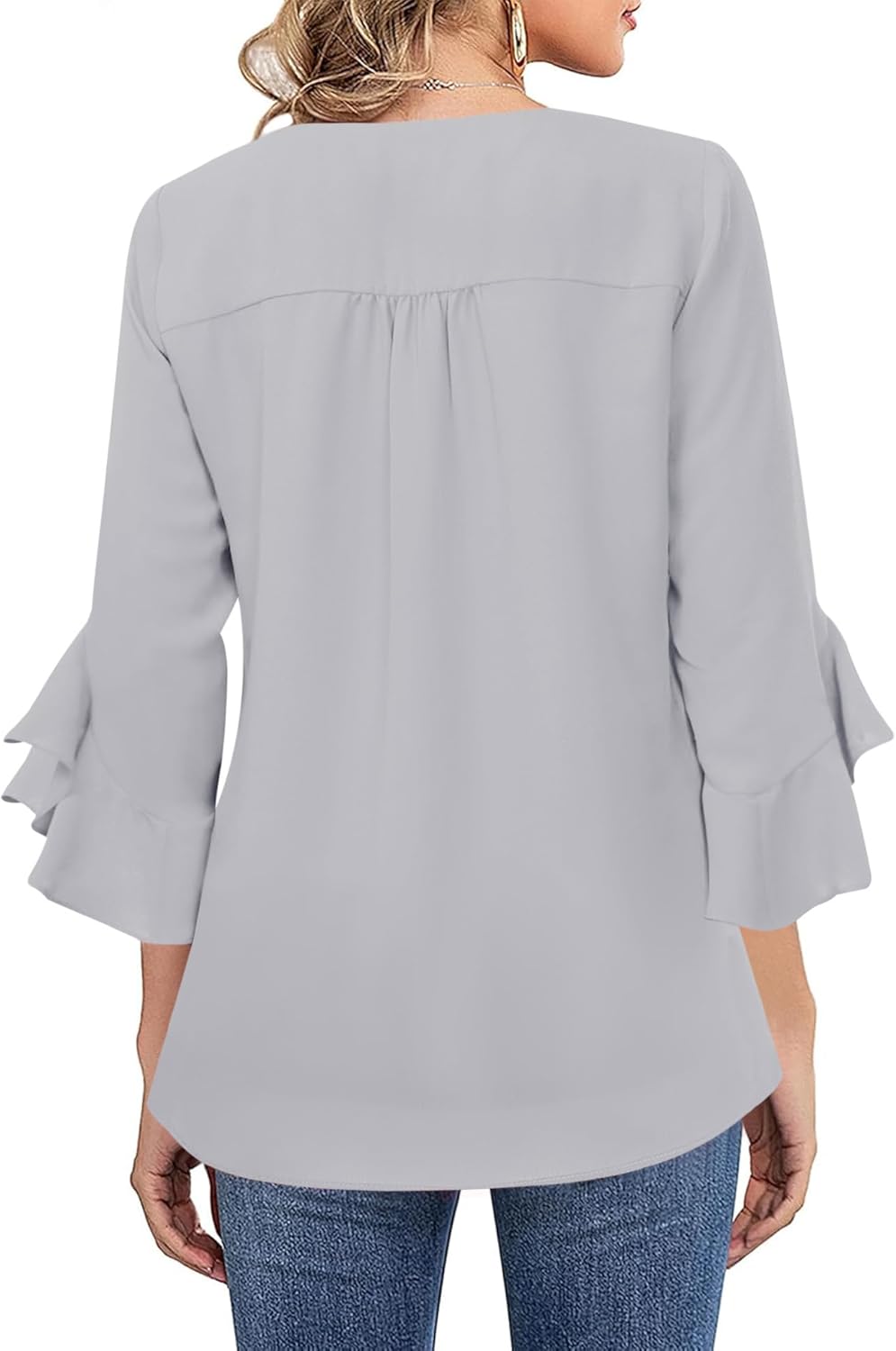 Relipop Womens Blouse Ruffle 3/4 Sleeve Tops V Neck Business Casual Blouses Shirts Spring Summer Outfits 2026 - Image 2