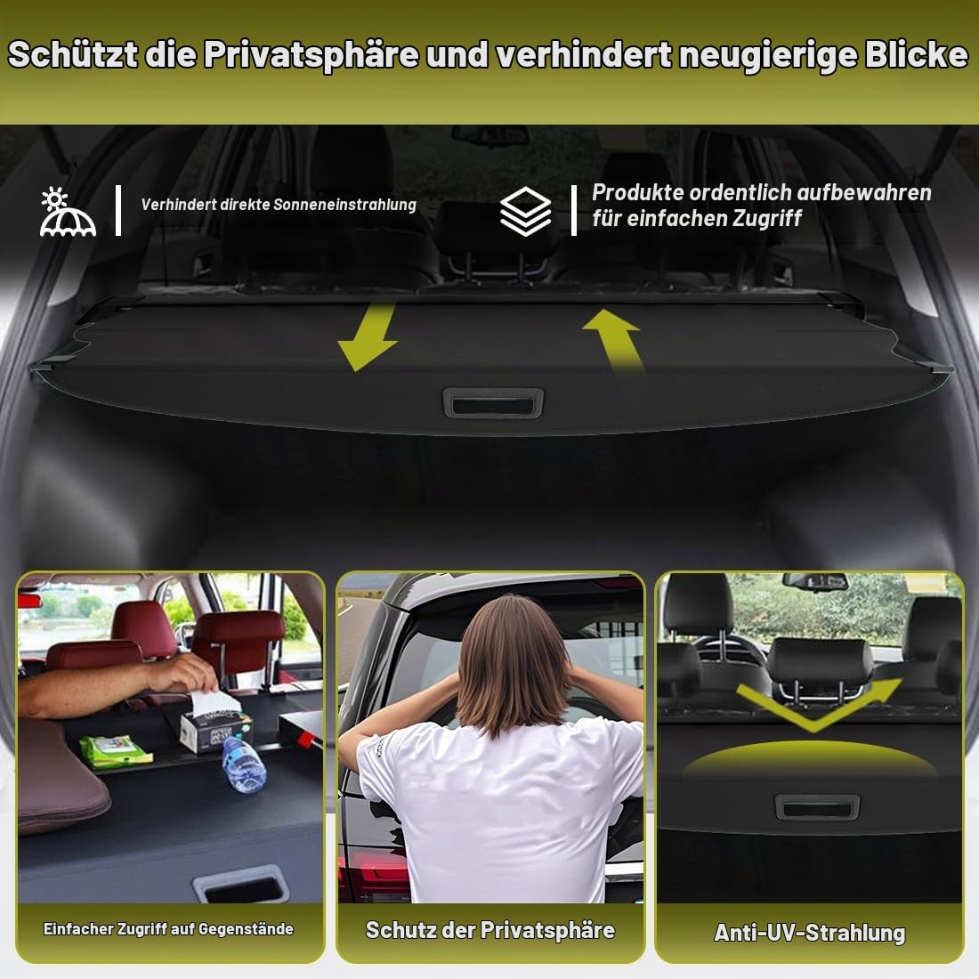 Laderaumabdeckung Kofferraum Schutz Abdeckung Hundedecke Auto Cargo Cover für kompatibel mit Tucson 2016 2017 2018 Schwarz Ausziehbar Kofferraumabdeckung Rollo | Kofferraumabdeckung, robustes , UV-beständig, reißfest, Aluminium-Querstrebe,für alle Wetter,
