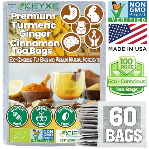 USDA Organic Turmeric Ginger Cinnamon Tea Bags (50 Count) ñ Supports Digestion, Brain, Skin, Sleep &amp; Joint Mobility ñ Eco-Conscious, Caffeine-Free &amp; Sugar-Free Herbal Wellness Tea ñ Vegan, Non-GMO Natural Root Blend