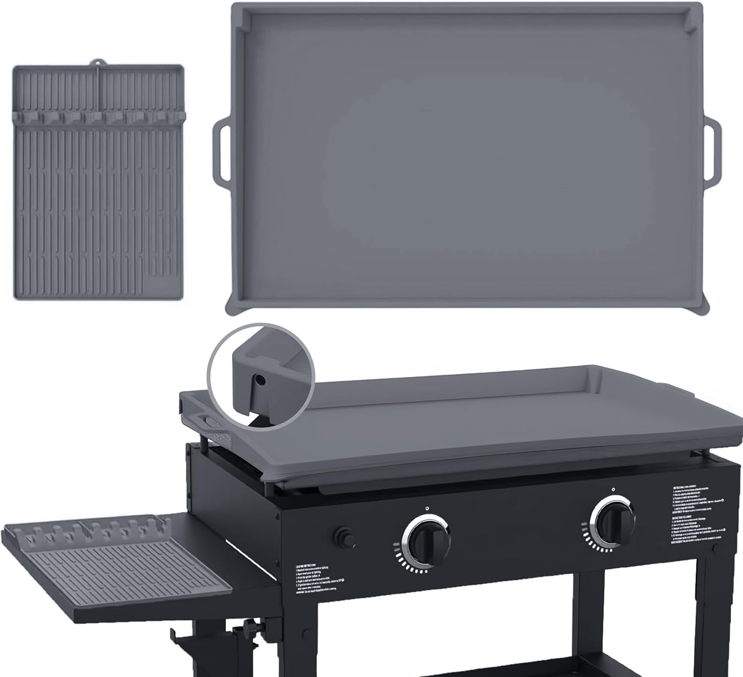 Full Wrap-Around 28" Silicone Griddle Cover for Blackstone, Include 16" Silicone Spatula Mat,Premium Heavy Duty Food Grade Reusable Grill Mat, Blackstone Protective Cover Kit Grey