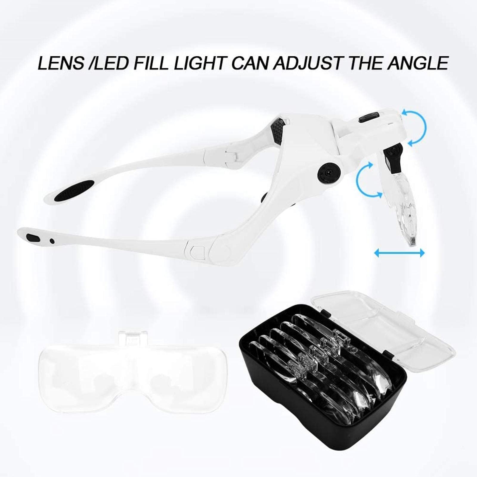 Lupa, Lupas - Diadema para La Cabeza con Luz Led Ajustable, Lupa para Trabajos De Precisión, Lupa De Joyero, Artesanía, Reparación De Relojes, Estabilización