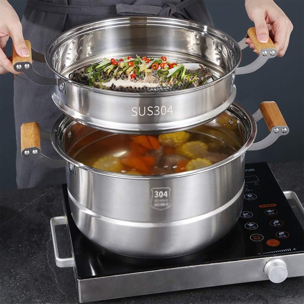 Large Capacity Multi Layer Food Steamer Commercial or Domestic Stainless Steel Steamer Used for Gas Stove or Induction Cooker (27CM)