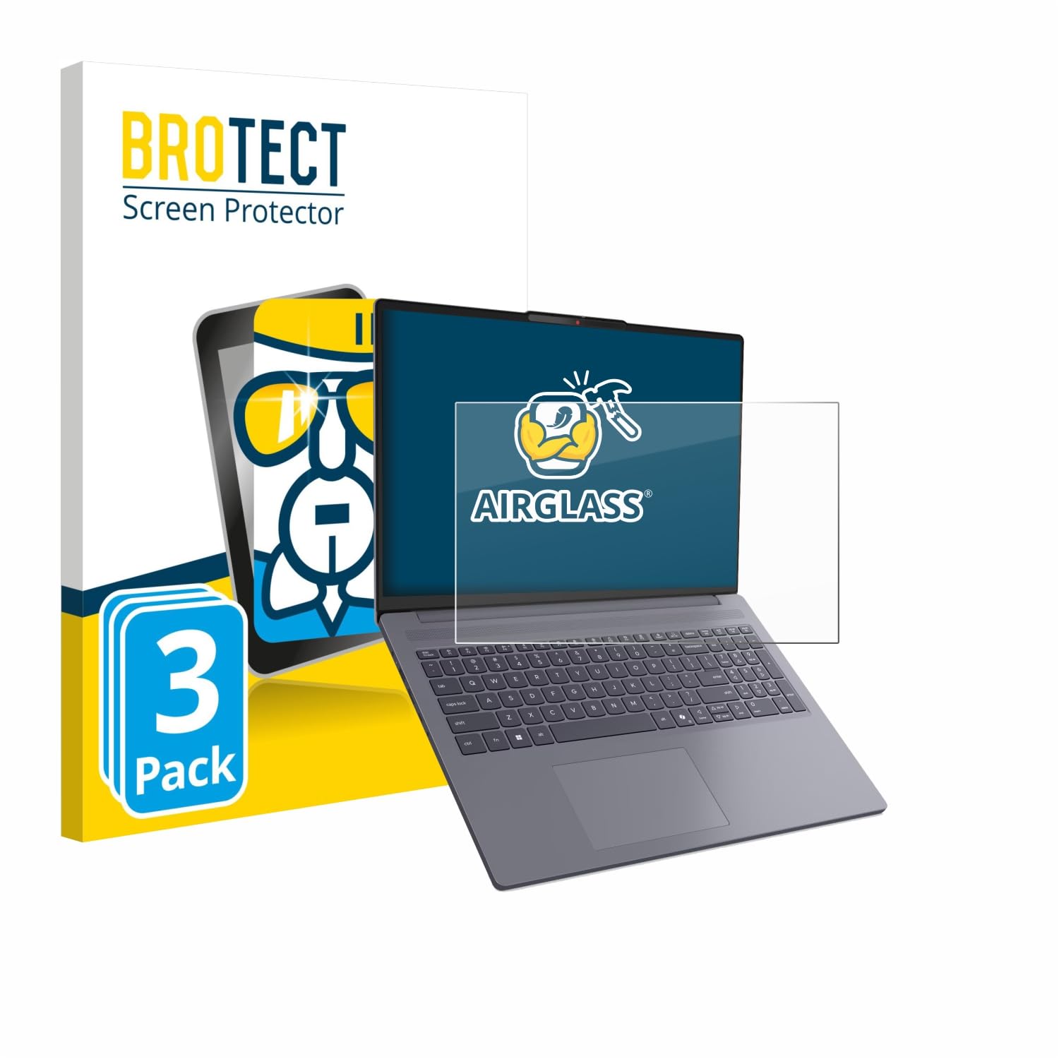 BROTECT 3 Unidades Lámina para Lenovo IdeaPad Slim 3i Gen 11 16" | Transparente Protección Pantalla Made in Germany, Dureza 9H Anti-Arañazos Protector Cristal