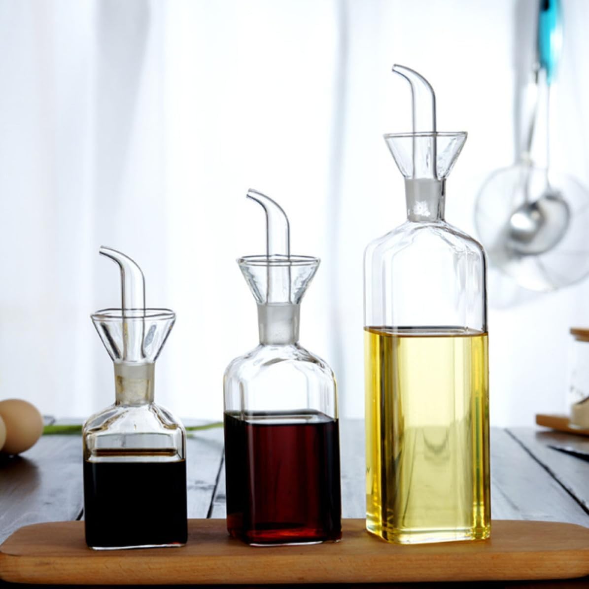 Cabilock 3pcs Glass Oil Bottle Set for Kitchen Seasoning Storage, 3 Sizes