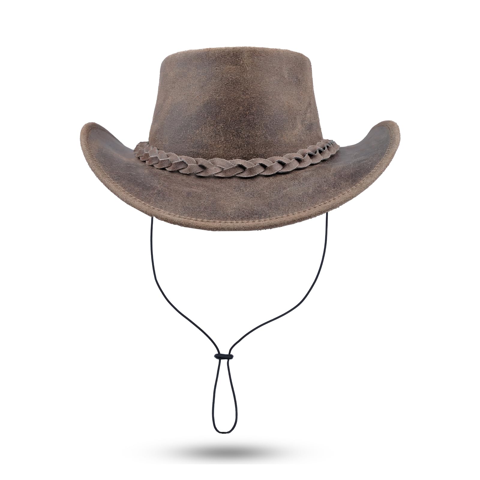 Leatherick Chapeau Cowboy pour Hommes - Chapeaux Outback en Cuir de Cheval Fou de Style Western Aussie avec Sangle de Menton
