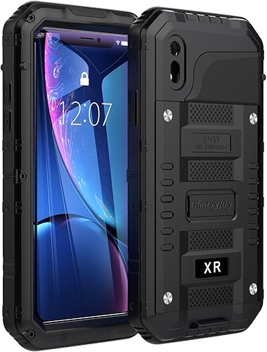 Beasyjoy Funda de metal para iPhone XR, funda impermeable resistente con protector de pantalla integrado, protección de cuerpo completo, a prueba de