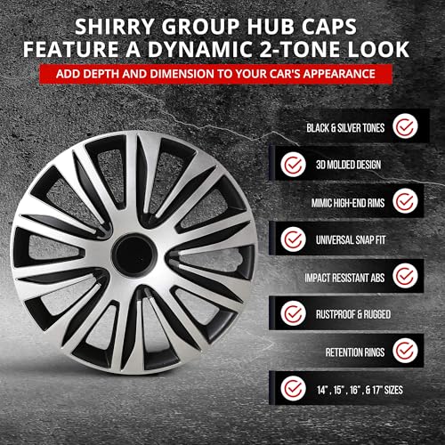 Hubcaps 4-Pack Kit, 17 inch Hub Caps Set of 4 Wheel Covers with Universal Snap-On Retention Rings, 2-Tone ABS Plastic Black and Silver Car Rims for All Models (SG-5083-DP-17) - Image 3