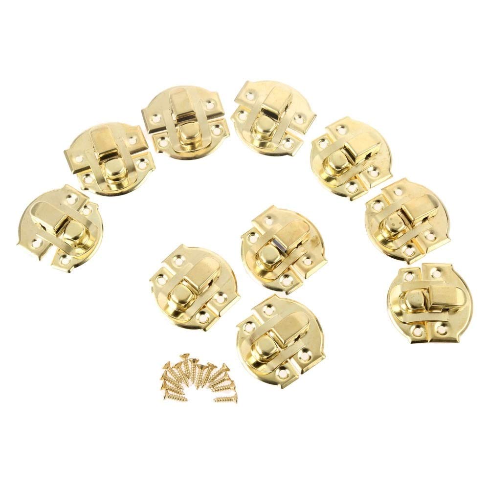 SHALLEZSOU Key Hasp Lock 10Pcs Antique Gold Box Hasps Iron Lock Catch Latches for Jewelry Chest Suitcase Vintage Hardware 27x29mm(Gold)