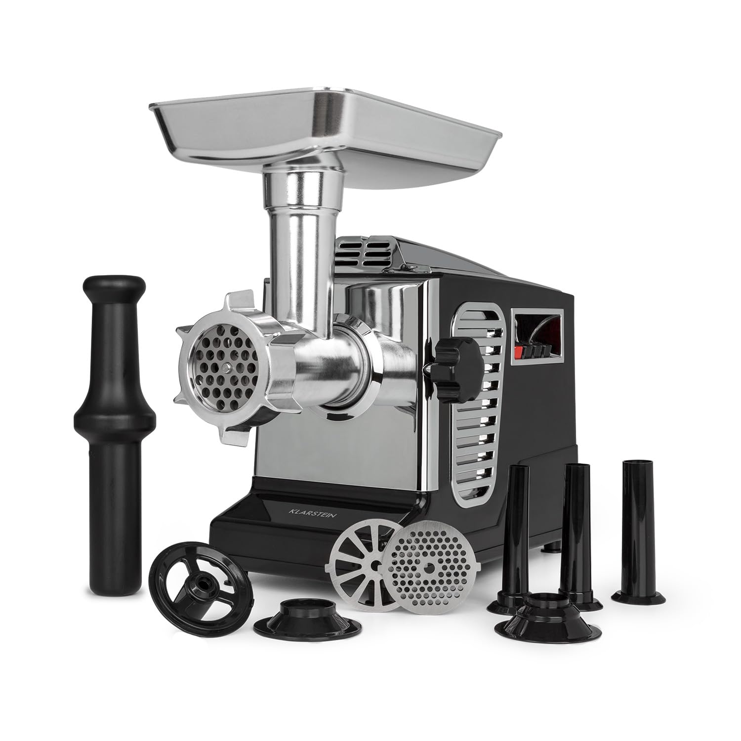 Klarstein Kraftprotz - Elektryczna maszynka do mielenia mięsa, Moc: 700 W, Moc blokowania: 1800 W, 2 prędkości i bieg wsteczny, Misa aluminiowa, Nóż ze stali nierdzewnej, czarno-srebrna