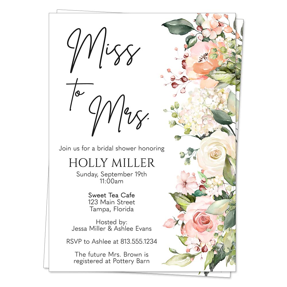 Miss to Mrs Floral Bridal Shower Invitations Personalized Custom Miss to Mrs Floral Invites (12 count)