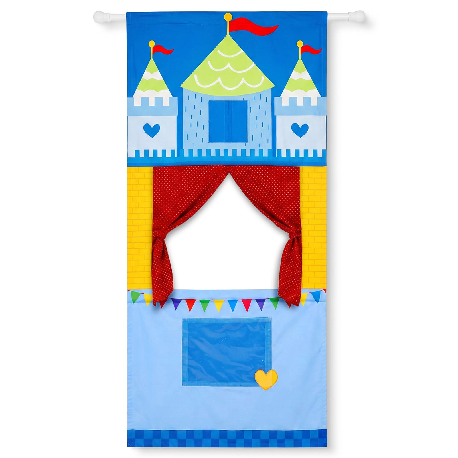 VitalCozy Doorway Puppet Theater 2 Adjustable Rods Foldable, Castle Style