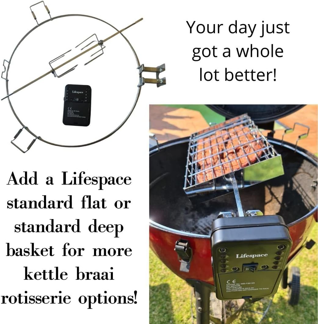 Lifespace Rotisserie Braai Grill Ring for 22.4in Kettle Grill with Motor, Shaft & Prongs