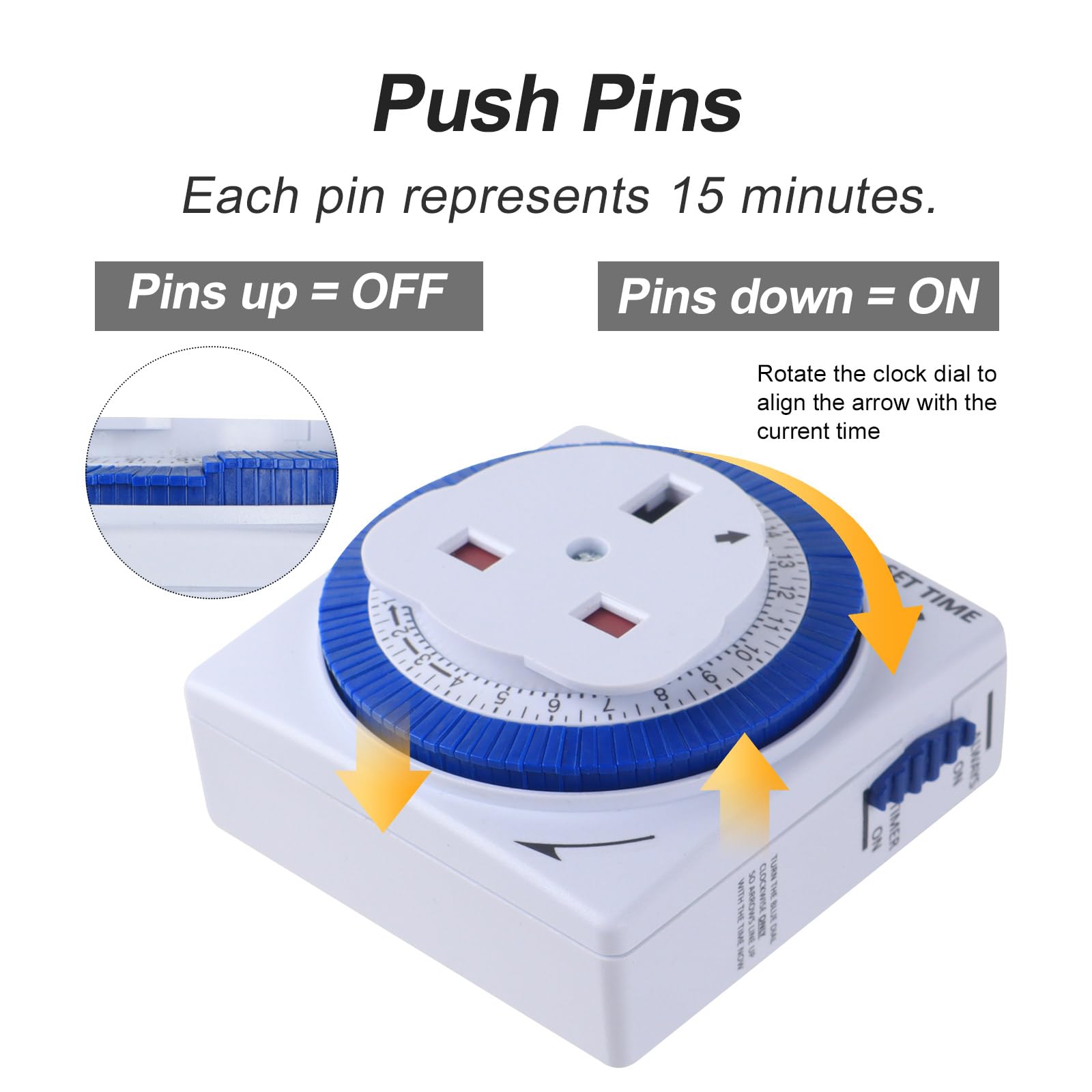 Mechanical Indoor Timer Socket Switch, 24 Hour Segment Timer Light Switch for Indoor Lights Christmas Lights and Home Appliances,3 Pack - Image 4