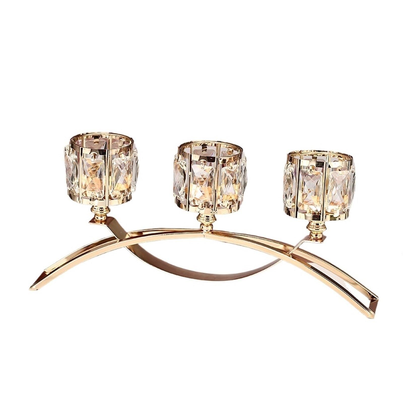 Candle Holders 1pc 3 Arms Crystal Bowls Tealight Candelabra - Ornaments Candlesticks Centerpieces(Golden)