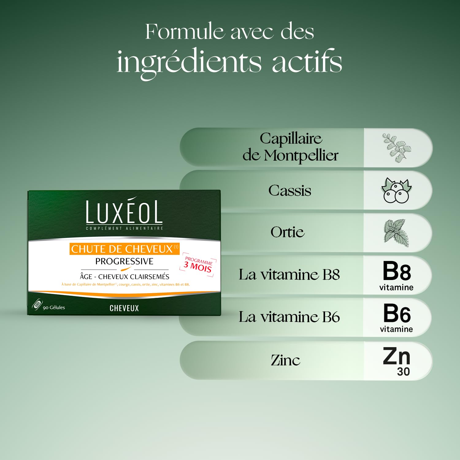 LUXÉOL - Routine Chute de cheveux Progressive - Shampooing + Après-Shampoing + Complément alimentaire - Agit sur Chute de Cheveux - Favorise la fortification