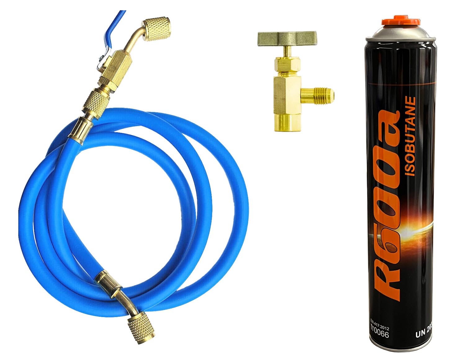 Reparaturset Füllset Kältemittel R600a 750ml 420g + Entnahmeventil + Füllschlauch 1/4'' SAE für Klimaanlage, Wärmepumpe, Kühlschrank