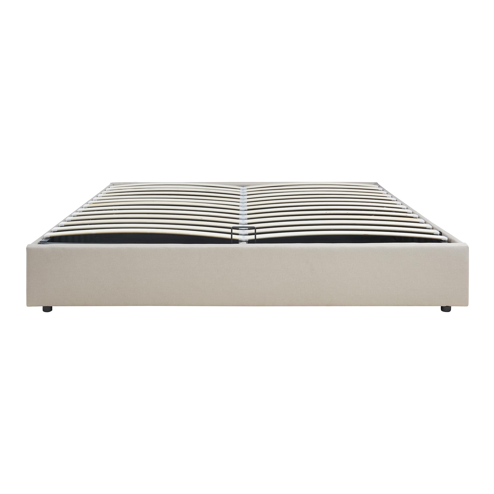 [en.casa] Struttura Letto Matrimoniale King Size 180x200 cm con Zona di Riposo Ribaltabile Contenitore Letto Doppio a 2 Piazze Rivestito in Tessuto Effetto Lino - Beige