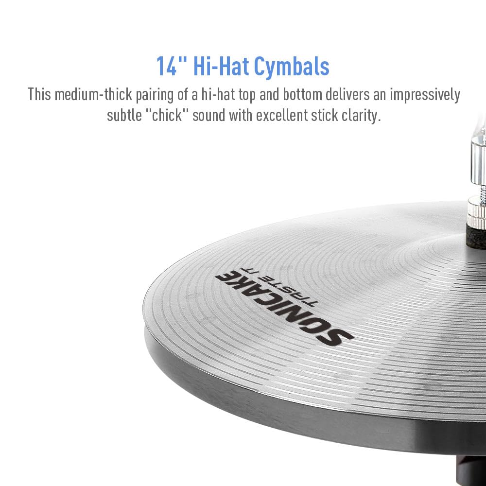 SONICAKE Cymbal Pack Alloy Cymbals Drum Cymbal Set 14"Hi-hats+16"Crash+18"Crash+20"Ride 5 Pieces, Sliver