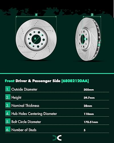 Miniatura 651 de SCITOO Juego de 2 frenos de freno ranurados traseros para Chrysler Town & Country, 08-16 para Dodge Grand Caravan, 09-13 para Dodge Journey, 12-15