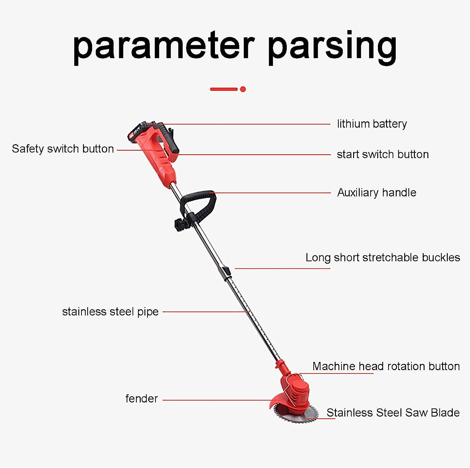 NAKEAH Tosaerba a Batteria, diserbatrice da Giardino elettrica Portatile da 24 V Trimmer Domestico Ricaricabile a Lunghezza Regolabile