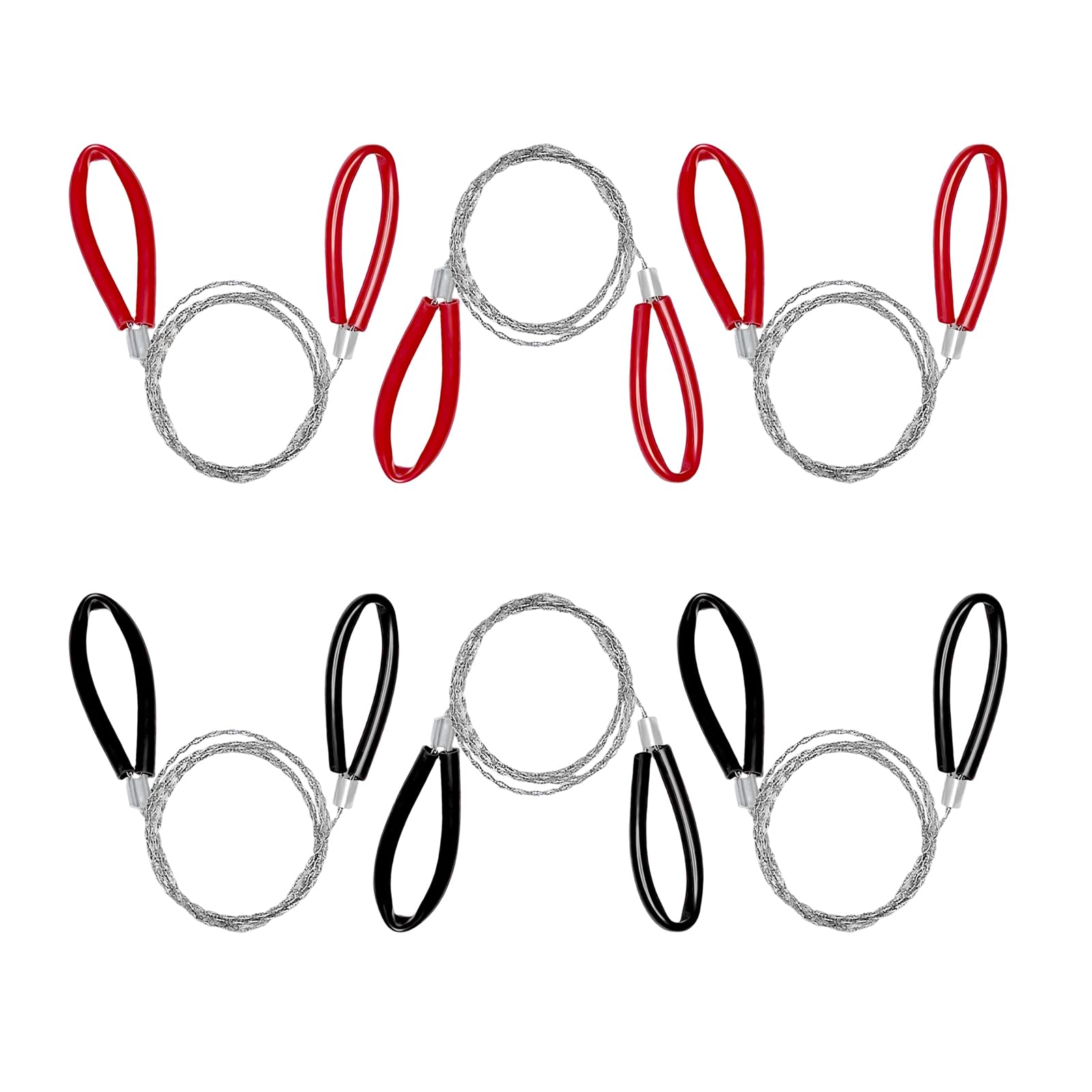 6 Pcs Stainless Steel Wire Saw, 70cm Pocket Chainsaw with Two Ring Handles, Serrated Cable Saw for Outdoor Emergency, Camping, Hiking, Cutting Wood, Plastic, Bone, Rubber, Soft Gold(Red, Black)