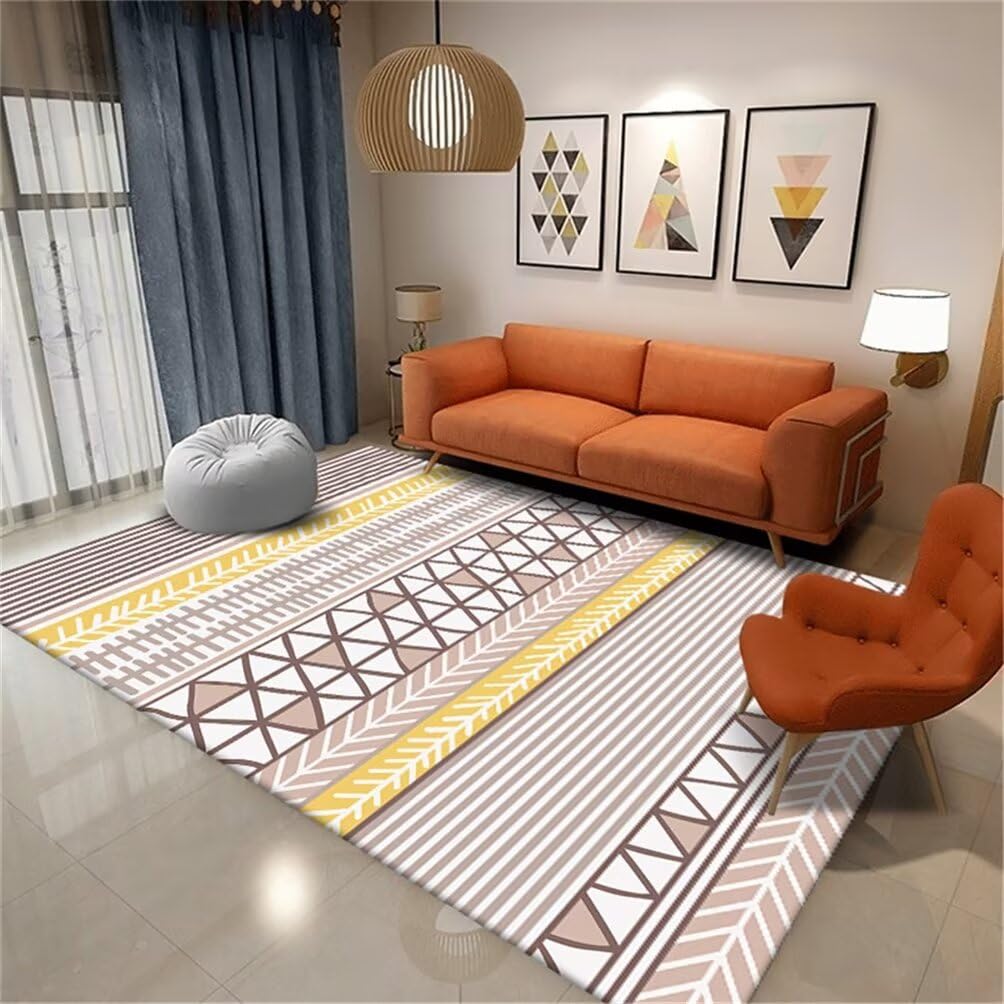 Tapis fille chambre à motif géométrique rose pour espace de jeu