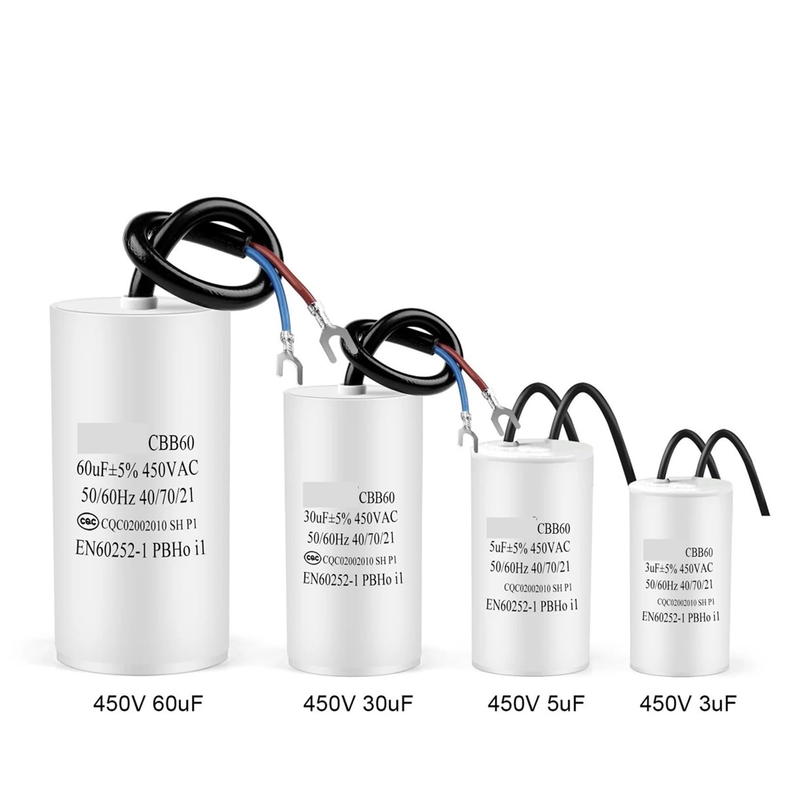 CBB60 kondensator rozruchowy 450 V AC pompa wodna, kondensatory rozruchowe 450 VAC 3 uF-80 uF, 2 sztuki (rozmiar: 450 V12UF)