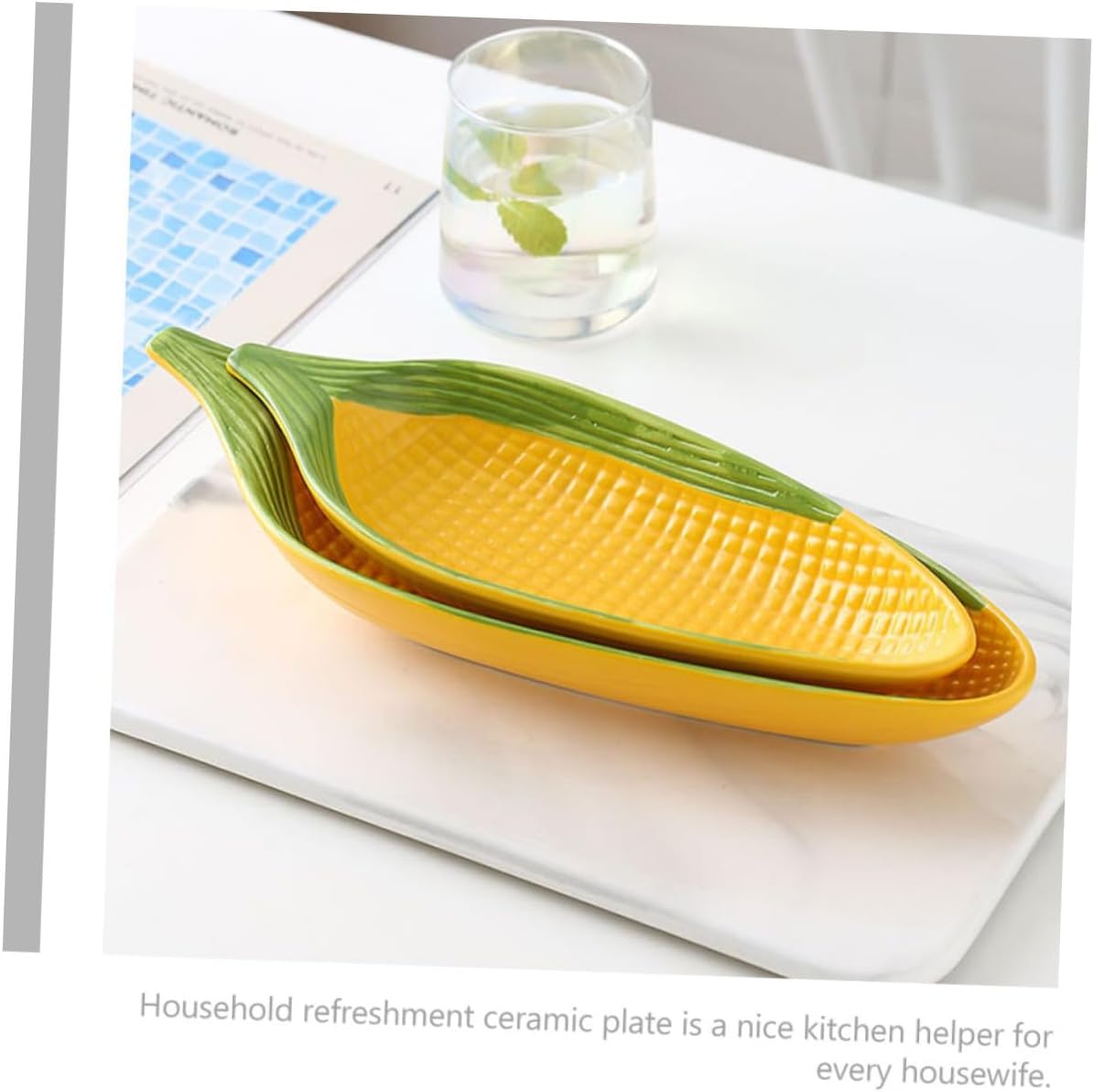 Luxshiny Elegant Ceramic Corn Plate Snack Serving Decorative Kitchen Utensil Home Decor