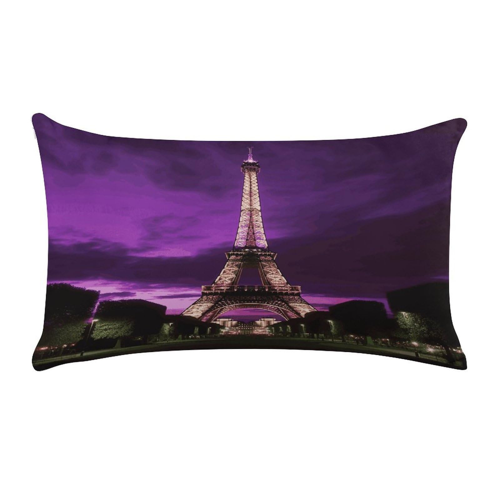 Purple Eiffel Tower Pillow Case Decorative Rectangle Throw Pillow Cover Soft Plush Pillowcase Cozy Cushion Case Modern Pillow Sham Cushion Cover for Bedroom Sofa Couch 20 X 12 Inch