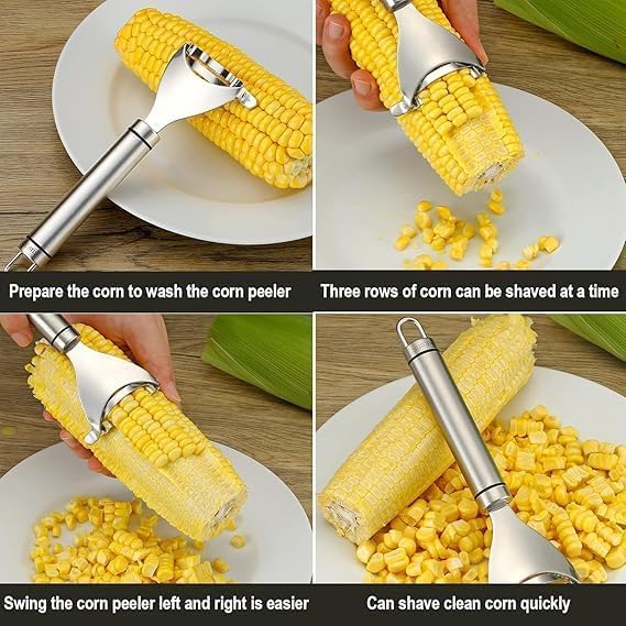 Image of 4 PCS Stainless Steel Corn Peeler 1 PCS .2 in 1 Watermelon Fork Slicer Spoon 1 PCS.Vegetable Scallion CUTTER1 PCS.Pineapple Eye Remover Tool 1 PCS.Combo