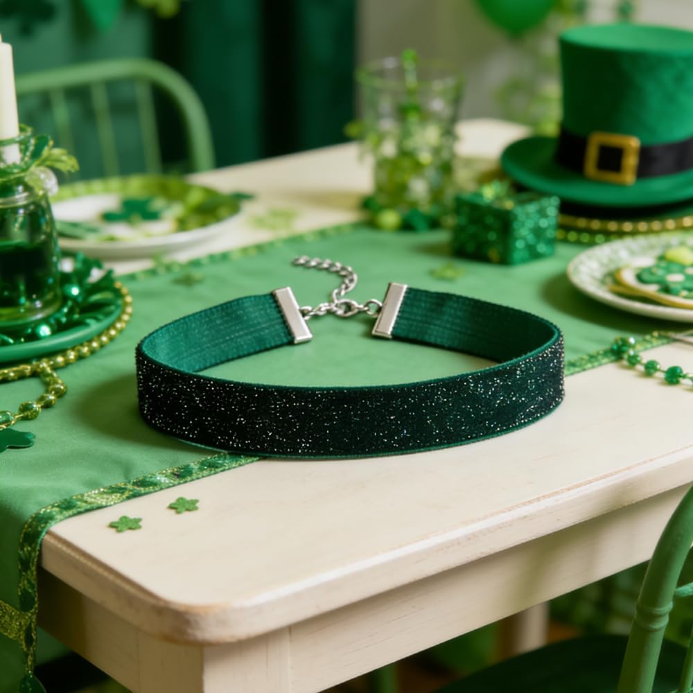 St. Patrick's Day Necklace Gothic Green Velvet Choker Irish Jewelry Gift for Women - Image 3