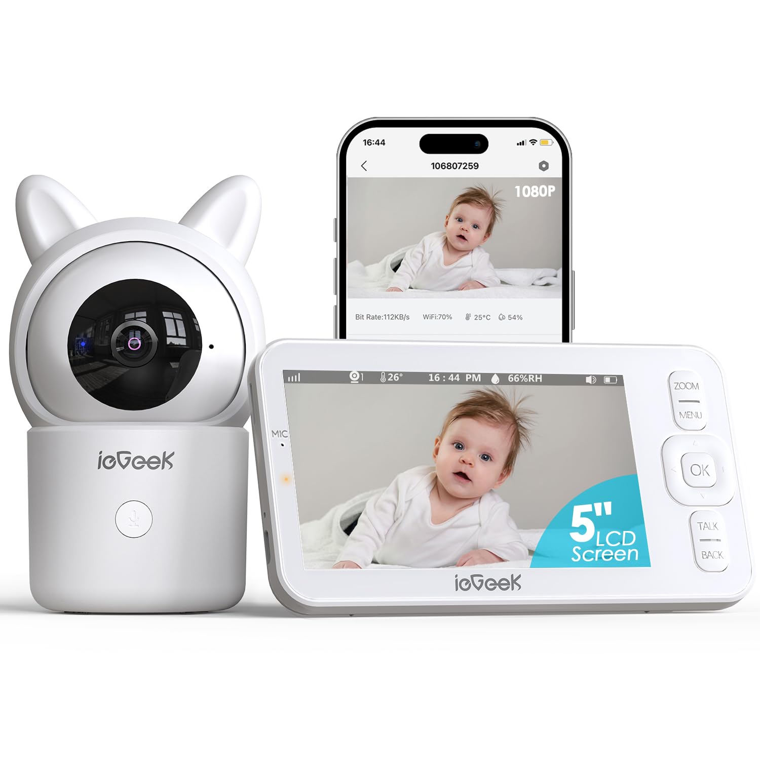 ieGeek PTZ Baby Monitor with Camera and Audio, Upgraded Night Vision