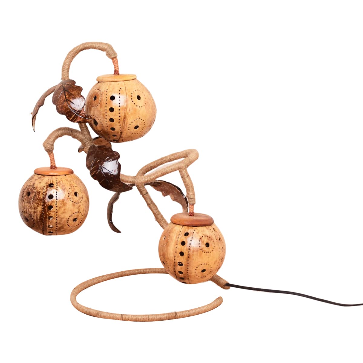 N&H Handicrafts Handmade Coconut Shell 3 Balls Iron Stand Dots Design Lamp | Table Lamps for Home Decoration, Hotel, Restaurant, Caf