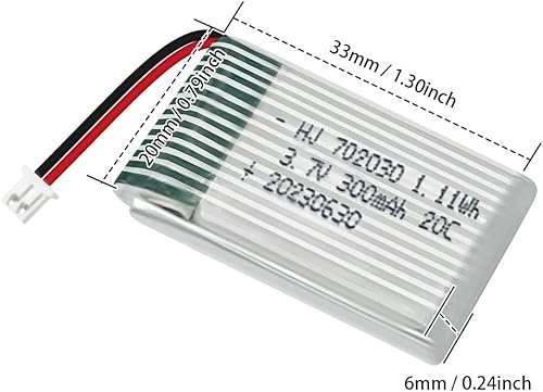 Miniatura 3 de HAWK'S WORK 2 baterías Lipo de 3.7 V, batería recargable de polímero de litio de 300 mAh para helicóptero RC Avión Drone todos los modelos y