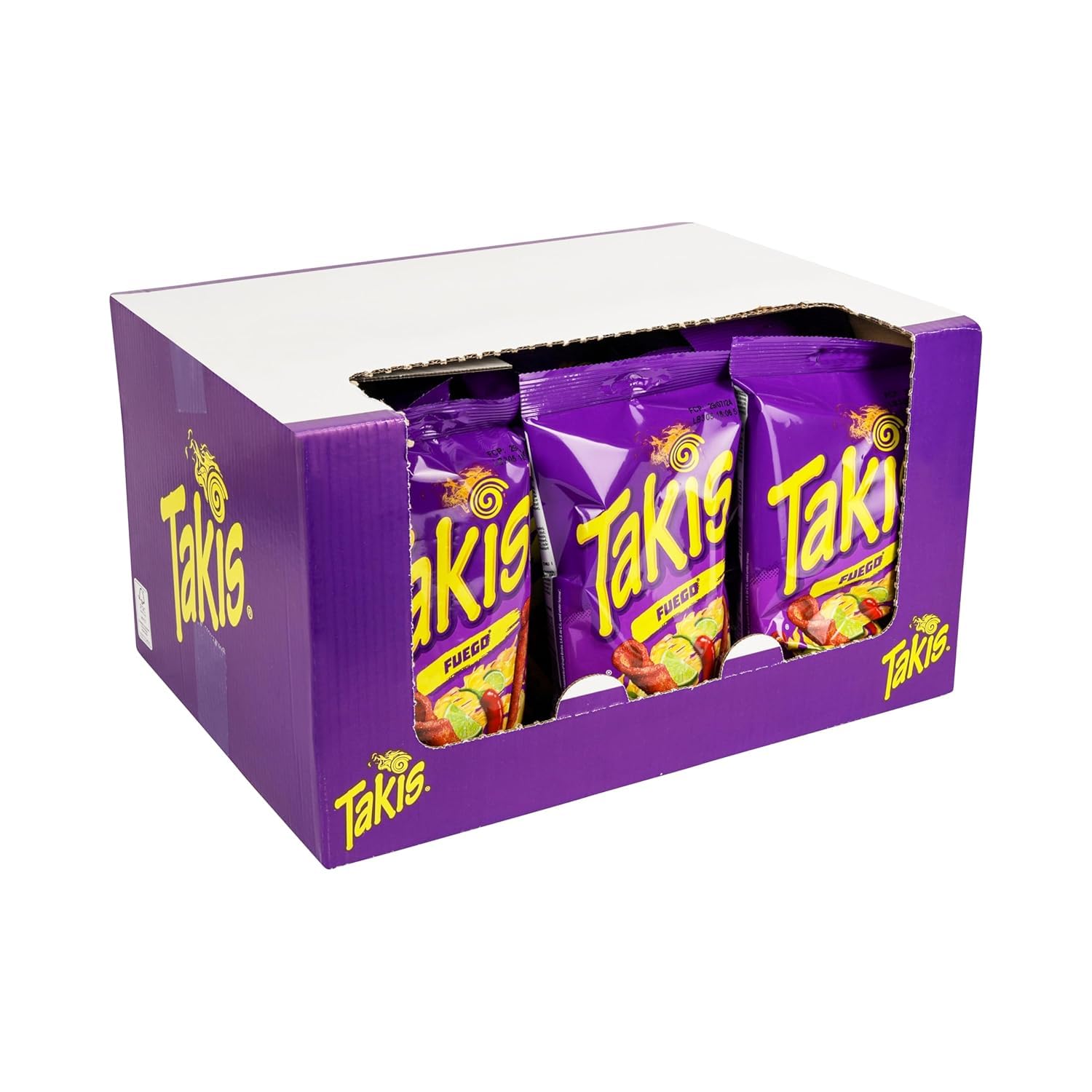 Takis Fuego Zwijane Chipsy Tortilla, ostra papryczka chili i limonka, ekstremalnie ostre meksykańska przekąska kukurydziana, Pakiet 18 x 100g