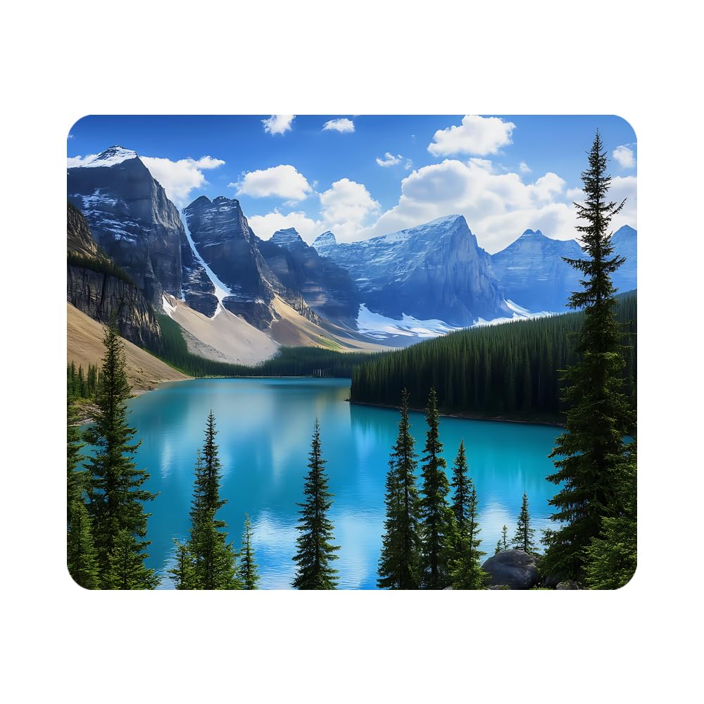 Gaming Mouse Pad Landscape Canadian Rockies Mountain Moraine Lake Banff on Sunny Day Non-Slip Rubber Mouse Pad for Computers, Laptop, Office 9.5 Inch x 7.9 Inch