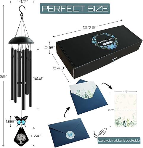 Miniatura 3 de Campanillas de viento de condolencias con tono profundo en el exterior para la pérdida de un ser querido, carillones de viento de mariposa de 32