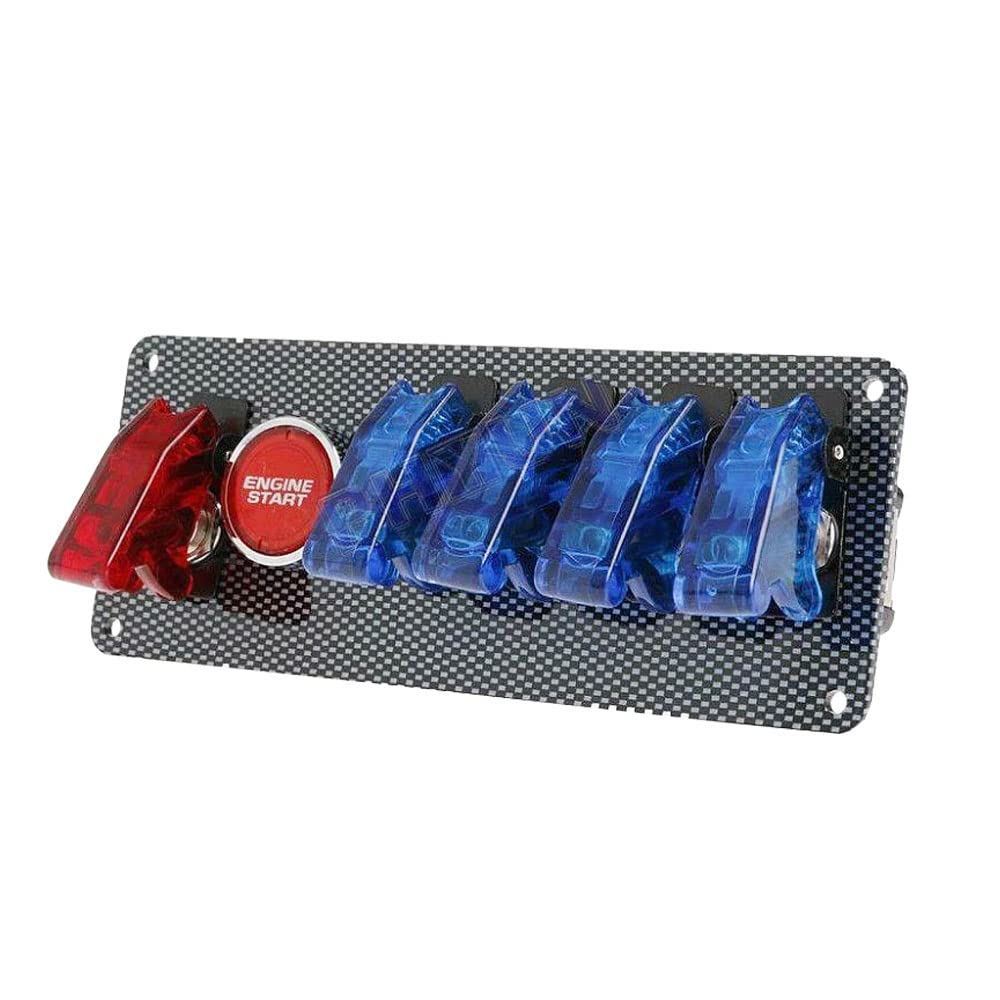 Riloer 12V 20A Ensemble de panneau de commutateur d'allumage de voiture de course universel 5 en 1, avec interrupteur à bascule marche/arrêt bouton poussoir du moteur