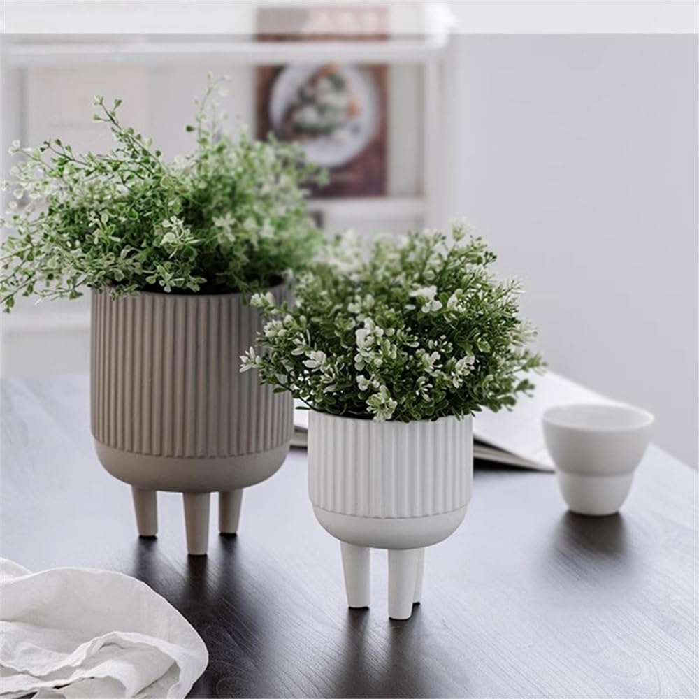 Doniczki z trójnożnym blatem doniczka na rośliny, o teksturze linii, ceramiczna doniczka, do pokoju, balkonu, ogrodu, biura, pojemnik na rośliny, ceramiczne doniczki (biały)