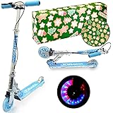 JD RAZOR MS-105RB キックボード キックスクーター 子供 小学生 ハンド ブレーキ付き LED 光る タイヤ 折り畳み コンパクト 軽量 2輪 プレゼント ギフト (【ラッピング済】パステルブルー)