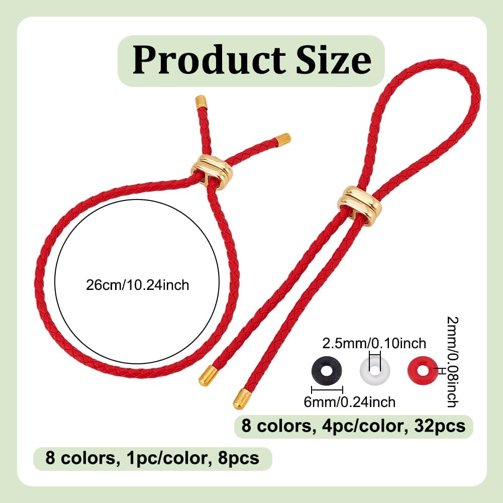 UNICRAFTALE 8Pcs 8 Colors Slider Bracelets Adjustable Bracelet Chains Nylon Cord Chain Link Bracelets with Gold Metal Cord End Nylon Twist Cords Bracelet Makings for DIY Jewelry Making - Image 3