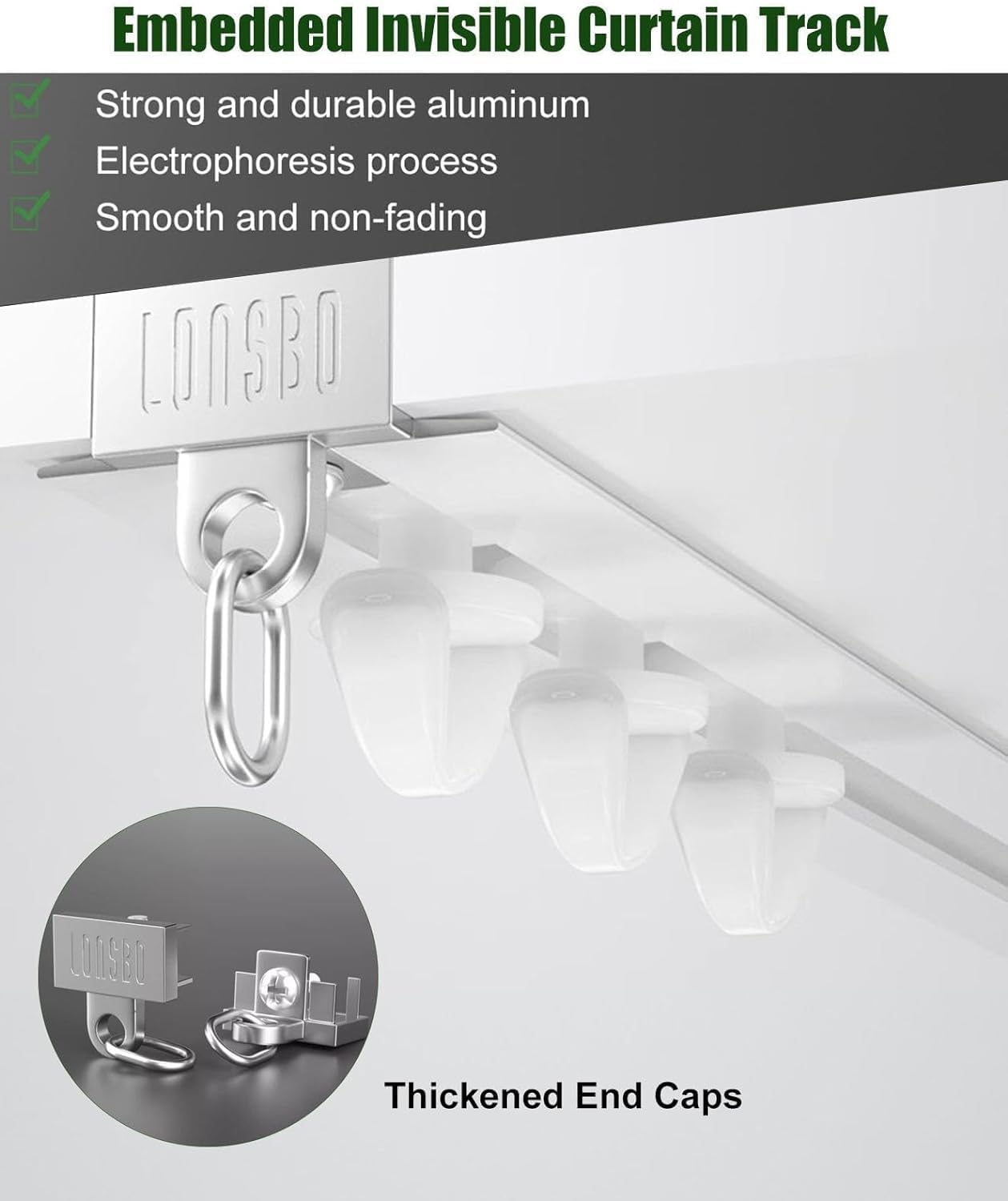 Curtain Track Recessed Ceiling Curtain Track White, Sliding Curtain Rails with Pulleys for Classroom/Office/Shopping Mall Room Divider for Privacy,2m/6.5ft