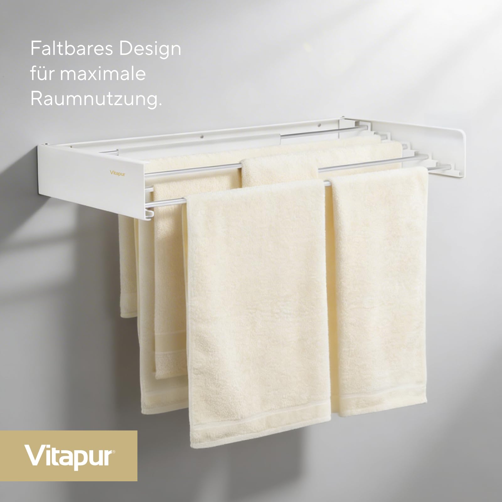 VITAPUR Stendibiancheria da Parete Retrattile - Per Carico Completo - 4m Superficie Pieghevole - Design Elegante e Antiruggine - 6 Barre Antiruggine, Estensibile per Interni ed Esterni - Marchio UE