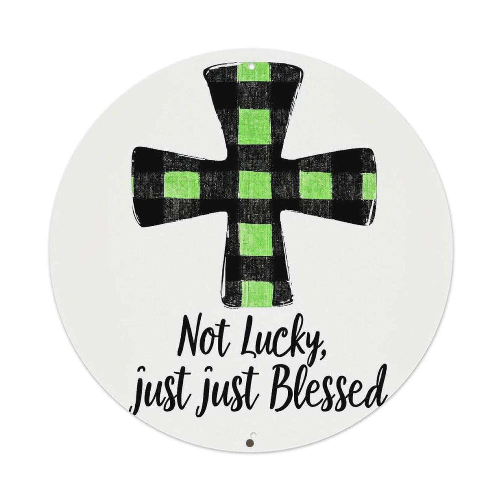 Black And Green Checkered Cross Retro Metal Sign Round Tin Sign, Vintage Decor Art Poster for Bar, Home, Man Cave, Kitchen, Laundry Room Gift 8x8Inch