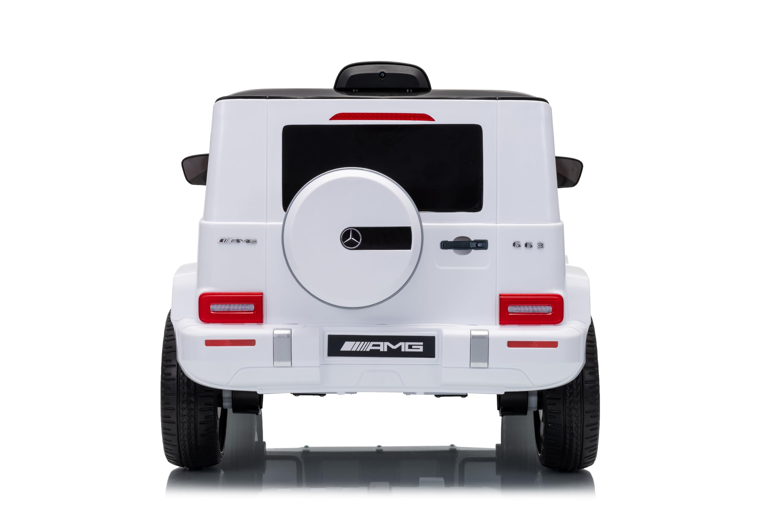 FINOOS Coche Electrico para Niños Mercedes G63 AMG 12V, con 2 Motores, Control Remoto, Bluetooth, Ruedes de Goma, Asiento de Cuero (Blanco)